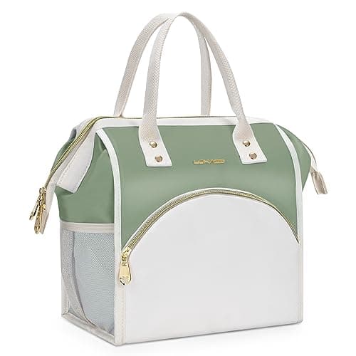 LOKASS Insulated Lunch Bag, Durable Nylon Snacks Organizer, Grey — Polyester-Light Green