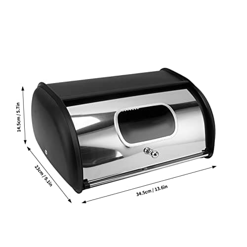 Large Capacity Iron Bread Bin with Roll Up Lid, Black (Home Kitchen)
