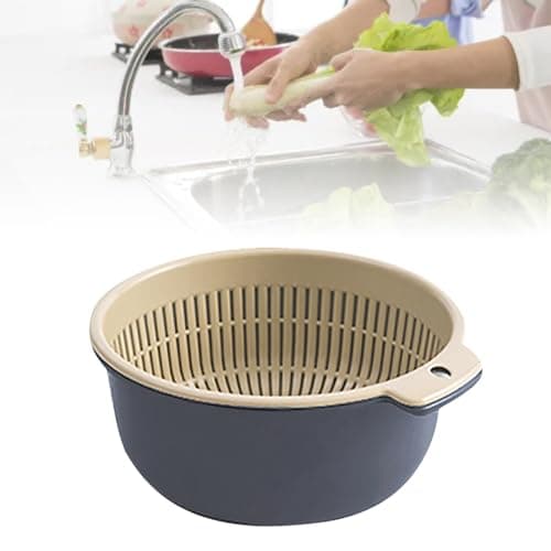 Blue Round Plastic Double Layer Kitchen Strainer Bowl Set for Fruit and Vegetable Wash