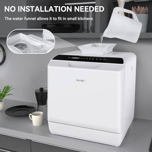 Hermitlux Portable Dishwasher, 5 Programs, 5-Liter Tank, No Hookup Needed