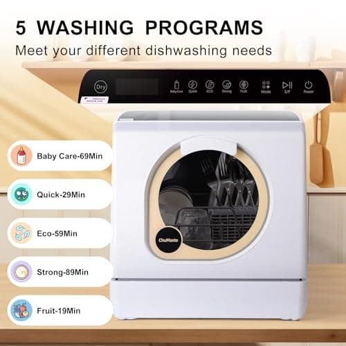 Compact Portable Countertop Dishwasher with Water Tank and 6 Wash Programs for Baby Bottles