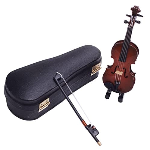 Mini Violin with Stand and Bow for Dollhouse Decoration