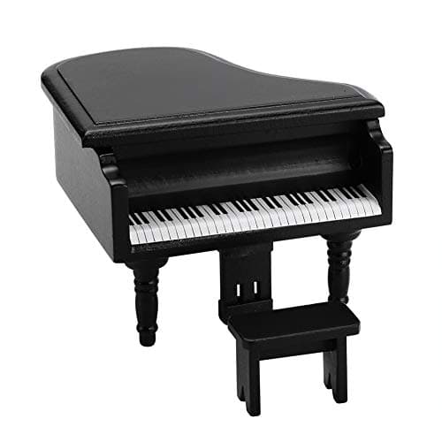 1:12 Black Grand Piano Dollhouse Ornament Stool Accessories