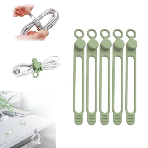2024 New Silicone Cable Ties, Reusable Data Cable Organizer (Black, 10 Pcs) — Green