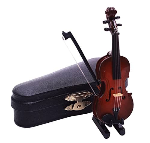 Mini Violin with Stand and Bow for Dollhouse Decoration