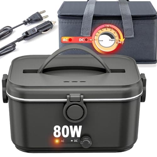 80W Heated Stainless Steel Lunch Box with Temperature Display for Adults (Black) — Temp-Adjust Black