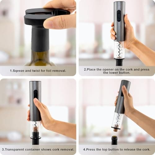 COKUNST 4-in-1 Electric Wine Opener Set – Cordless Corkscrew with Foil Cutter, Pourer, and Vacuum Stoppers – Perfect Gift for Home Parties