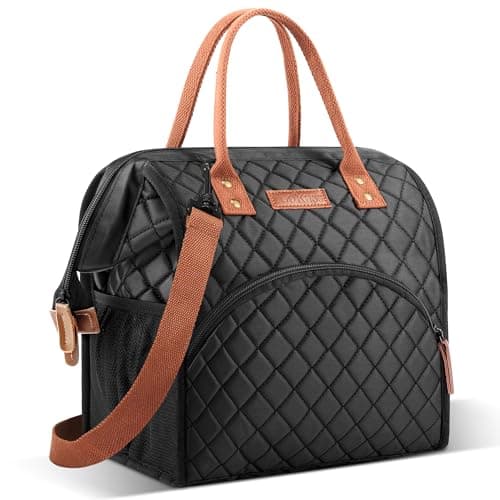 LOKASS Insulated Lunch Bag, Durable Nylon Snacks Organizer, Grey — Suqare Black-Starps