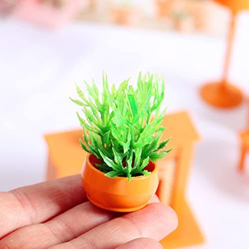 Zerodis 1:12 Scale Dollhouse Mini Fireplace with Potted Plant & Clock (Orange, Plastic)