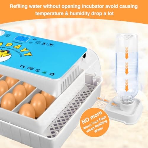 15-35 Egg Incubator with Auto Turning & LED Temp Display for Poultry (Blue)