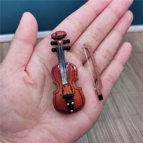 1/12 Scale Miniature Violin & Bow Set for Dollhouse Decoration DIY