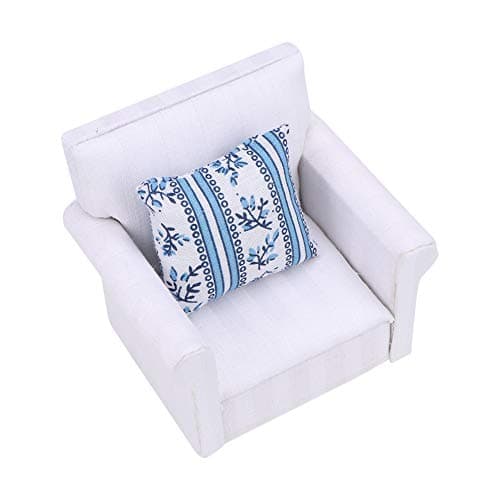 1:12 Scale Miniature White Sofa with Back Cushions for Fairy Gardens Dollhouse Accessories