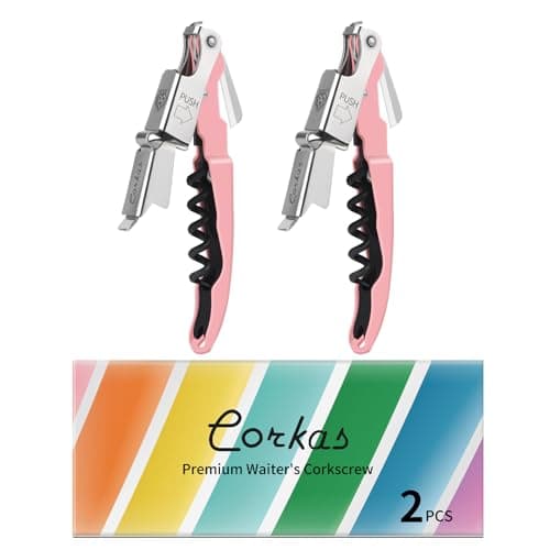 CORKAS Professional Waiter Corkscrew, Heavy Duty Foil Cutter, Red — 2 Pack - Pink