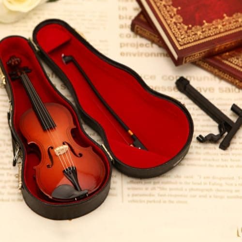 Wooden Mini Violin with Stand, Musical Dollhouse Model & Gift