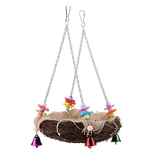 Rattan Nest Bird Hanging Nest Toy for Parakeets Cockatiels(L)
