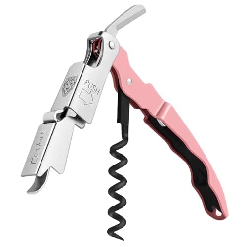CORKAS Professional Waiter Corkscrew, Heavy Duty Foil Cutter, Red — Pink