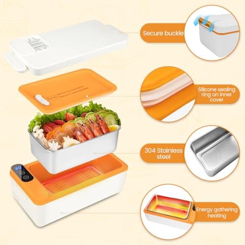 Battery-Powered Heated Lunch Box, 1L Adjustable Heating Time, Insulated Bag Included