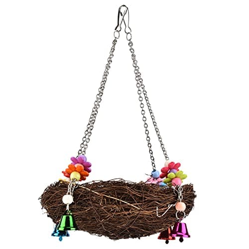 Lovebird Parrot Cage Seagrass Tent Hanging Swing Toy Bird Straw Shelter