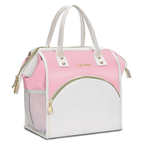 LOKASS Insulated Lunch Bag, Durable Nylon Snacks Organizer, Grey — Polyester-Pink