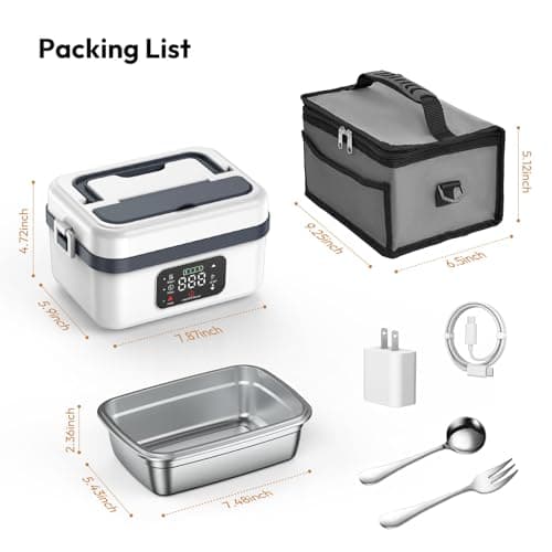 Cordless Rechargeable Self-Heating Lunch Box, 1L Insulated Travel Warmer for Men Women