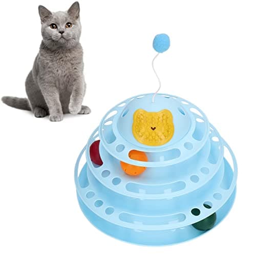 Interactive Cat Toy Tower with Plush Ball (Blue) for Kittens