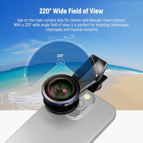 NEEWER 8mm Fisheye Lens 220° Wide Angle 17mm Thread Phone Lens Clip LS-29 PRO