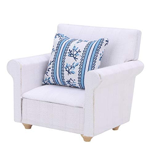 1:12 Scale Miniature White Sofa with Back Cushions for Fairy Gardens Dollhouse Accessories
