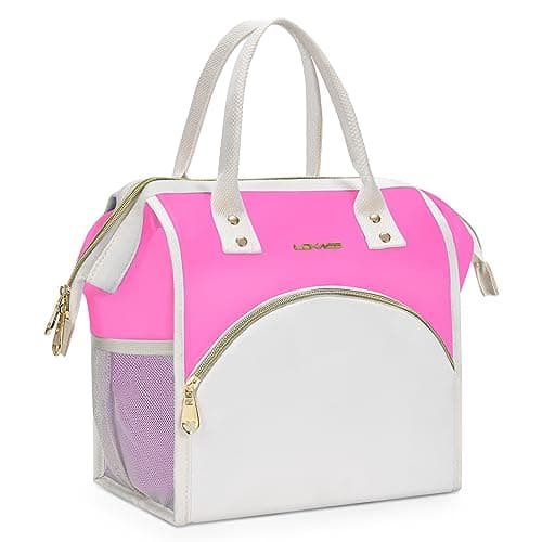 LOKASS Insulated Lunch Bag, Durable Nylon Snacks Organizer, Grey — Polyester-Rose Red