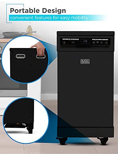 BLACK+DECKER Portable Dishwasher on Wheels 18" with Worktop Space & Faucet Connect