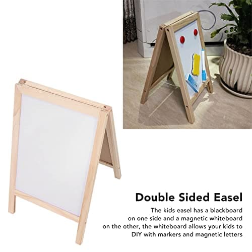 Kids' Poplar Wooden Double-Sided Easel with Accessories - 25x40cm Foldable Blackboard Display Board
