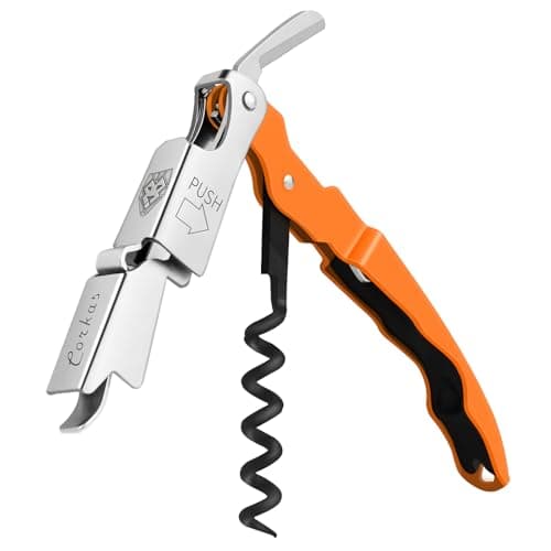 CORKAS Professional Waiter Corkscrew, Heavy Duty Foil Cutter, Red — Orange