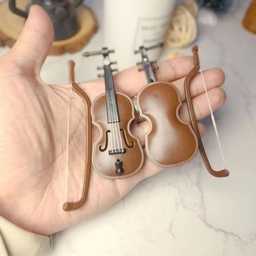 Miniature Violin Ornament with Stand, Bow, and Case - Ideal Musical Decor for Cell Phone Cases, Homes, and Collectors