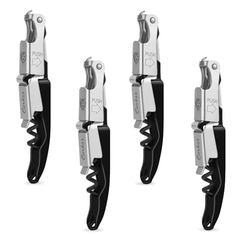 CORKAS Professional Waiter Corkscrew, Heavy Duty Foil Cutter, Red — 4 Pack - Black