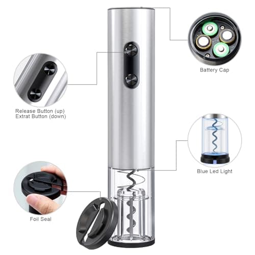 COKUNST Electric Wine Opener, Battery-Powered with Foil Cutter & LED Light