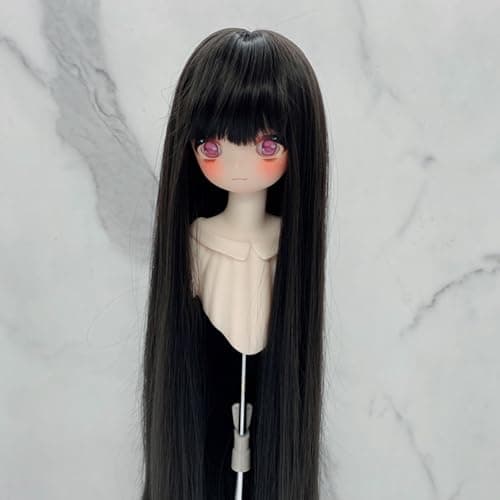 1/4 Scale Black Long Straight Wig with Bangs, Simulated Scalp Hair