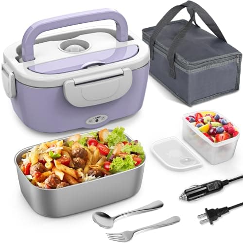 3-in-1 Electric Lunch Box for Adults - Portable Heated Lunch Box with 1.5L Stainless Steel Container for Office, Car, and Truck (110V, 24V, 12V) - Black/Grey — Light Purple