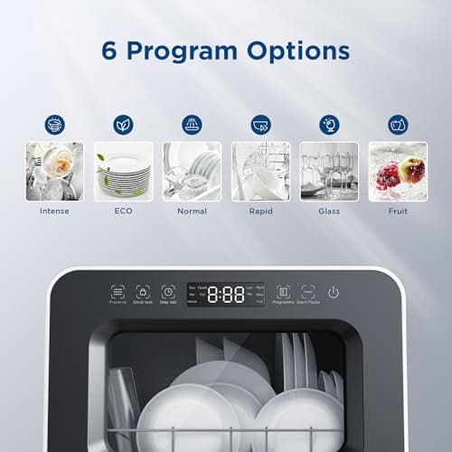 7L Portable Countertop Dishwasher for RV & Small Spaces, Hybrid Drying, 192℉ Hygiene, Black