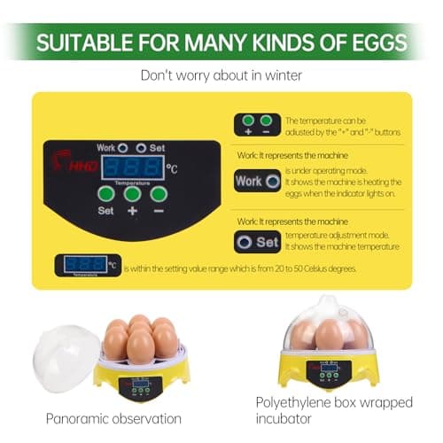 7-Egg 360° View Poultry Incubator, Temperature Controlled, Yellow, ZM003