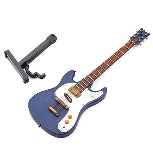 Zerodis Mini Wooden Electric Guitar Model with Display Stand for Dollhouses and Home Decor