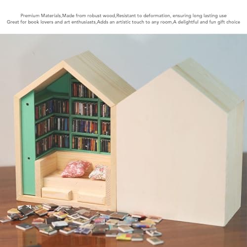 12-inch Scale Wooden Doll House Bookshelf with Engravings for Decorative Display