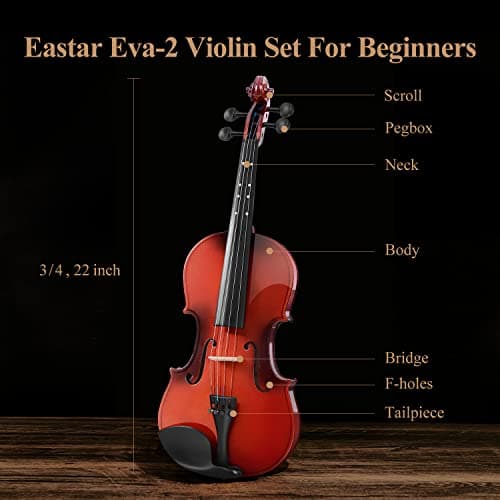 Eastar 3/4 Violin Kit for Beginners with Case, Rosin, Shoulder Rest, Bow, and Strings