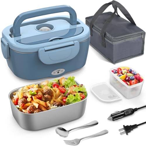 3-in-1 Electric Lunch Box for Adults - Portable Heated Lunch Box with 1.5L Stainless Steel Container for Office, Car, and Truck (110V, 24V, 12V) - Black/Grey — Blue