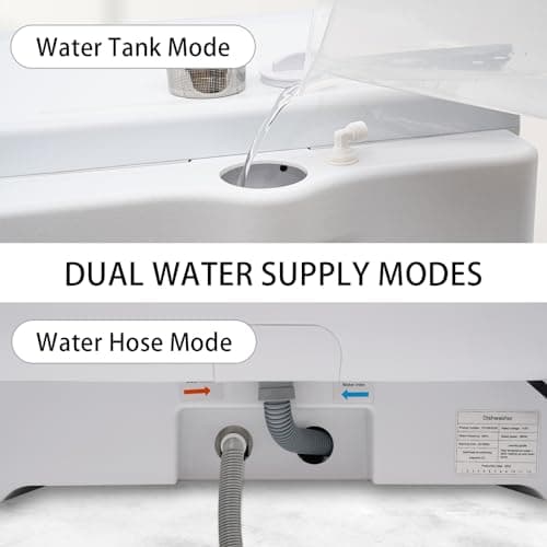 900W Portable 360° Countertop Dishwasher with 5 Cleaning Modes for Homes, Apartments, Dorms, Boats, Campers, and RVs - White