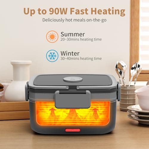 90W Portable Electric Lunch Warmer with 2L Stainless Steel & 1L Fruit Container