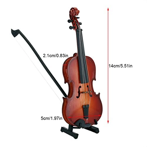 Vintage Wood Miniature Violin with Case & Stand, Home Office Decor, Brown
