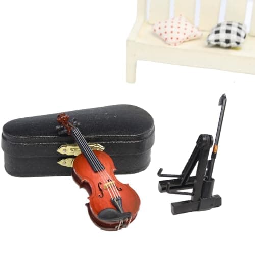 Miniature Wooden Violin Set for Dollhouses (3.15)