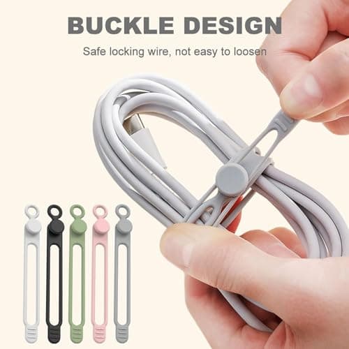 2024 New Silicone Cable Ties, Reusable Data Cable Organizer (Black, 10 Pcs)