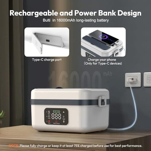 Cordless Rechargeable Self-Heating Lunch Box, 1L Insulated Travel Warmer for Men Women