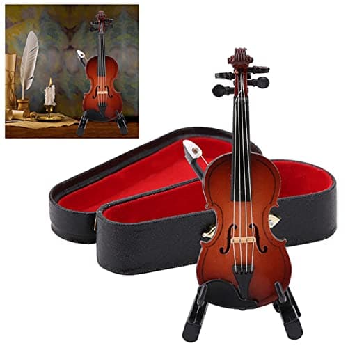 Exquisite Wooden Mini Violin Model with Stand & Case for Dollhouse Accessories