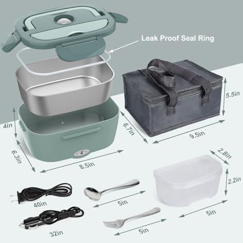 Vabaso 80W Portable Electric Lunch Box for Adults – 1.5L Stainless Steel Food Warmer for Work, Men, Car, and Truck